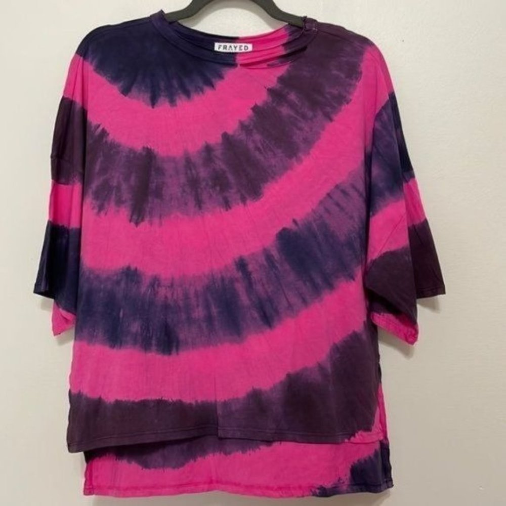 NWT Frayed Tie Dye Oversized Short Sleeve T-Shirt Size XS
